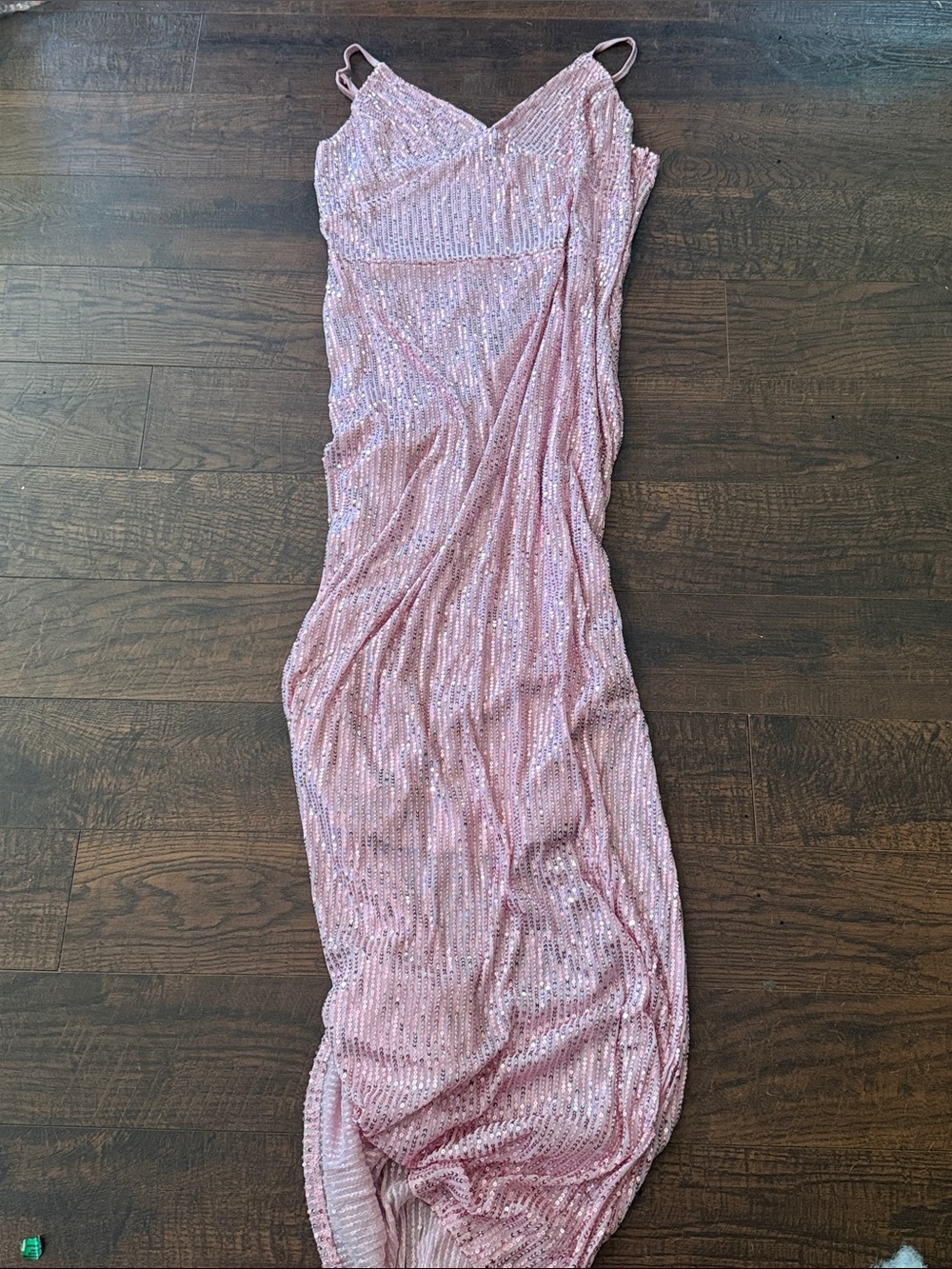 Pink Sequin Spaghetti-Strap Prom Dress